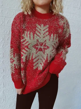 Christmas Snowflake Round Neck Sweater