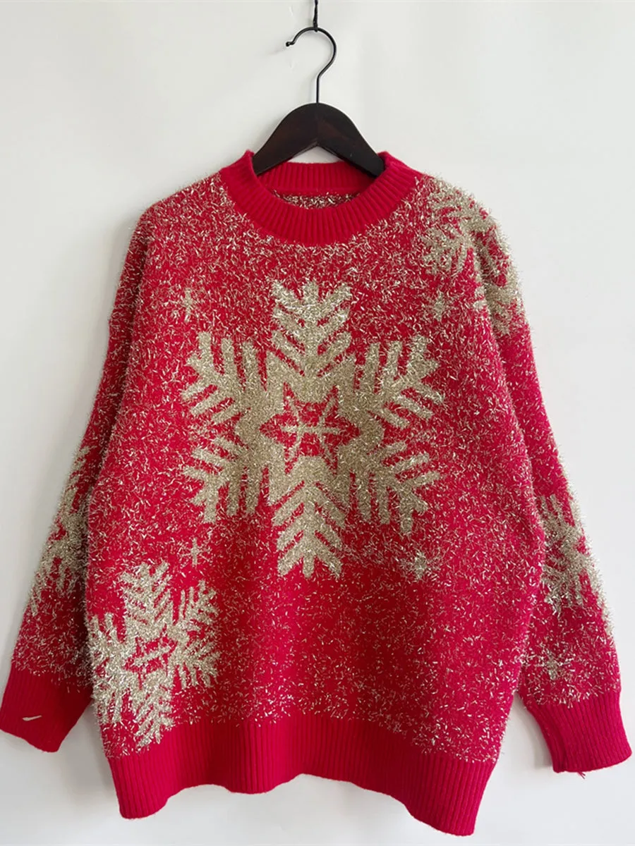 Christmas Snowflake Round Neck Sweater