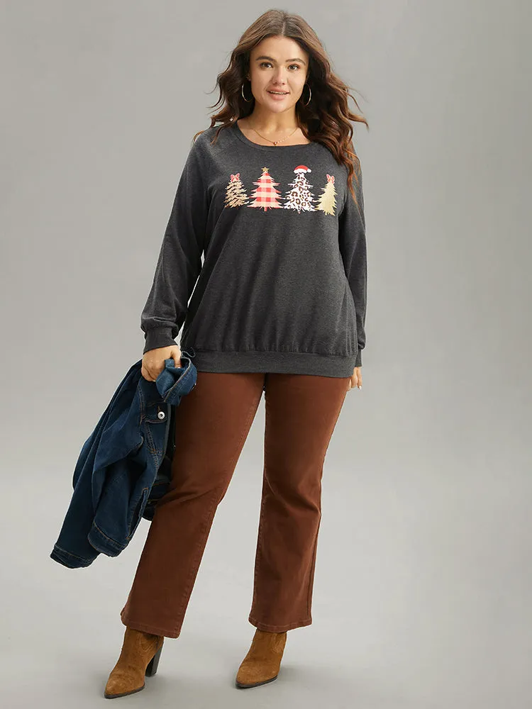 Christmas Trees Round Neck Raglan Sleeve Sweatshirt