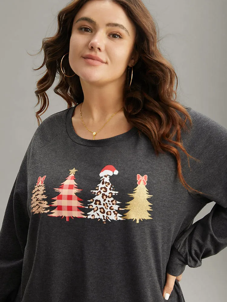 Christmas Trees Round Neck Raglan Sleeve Sweatshirt