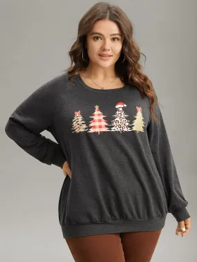 Christmas Trees Round Neck Raglan Sleeve Sweatshirt