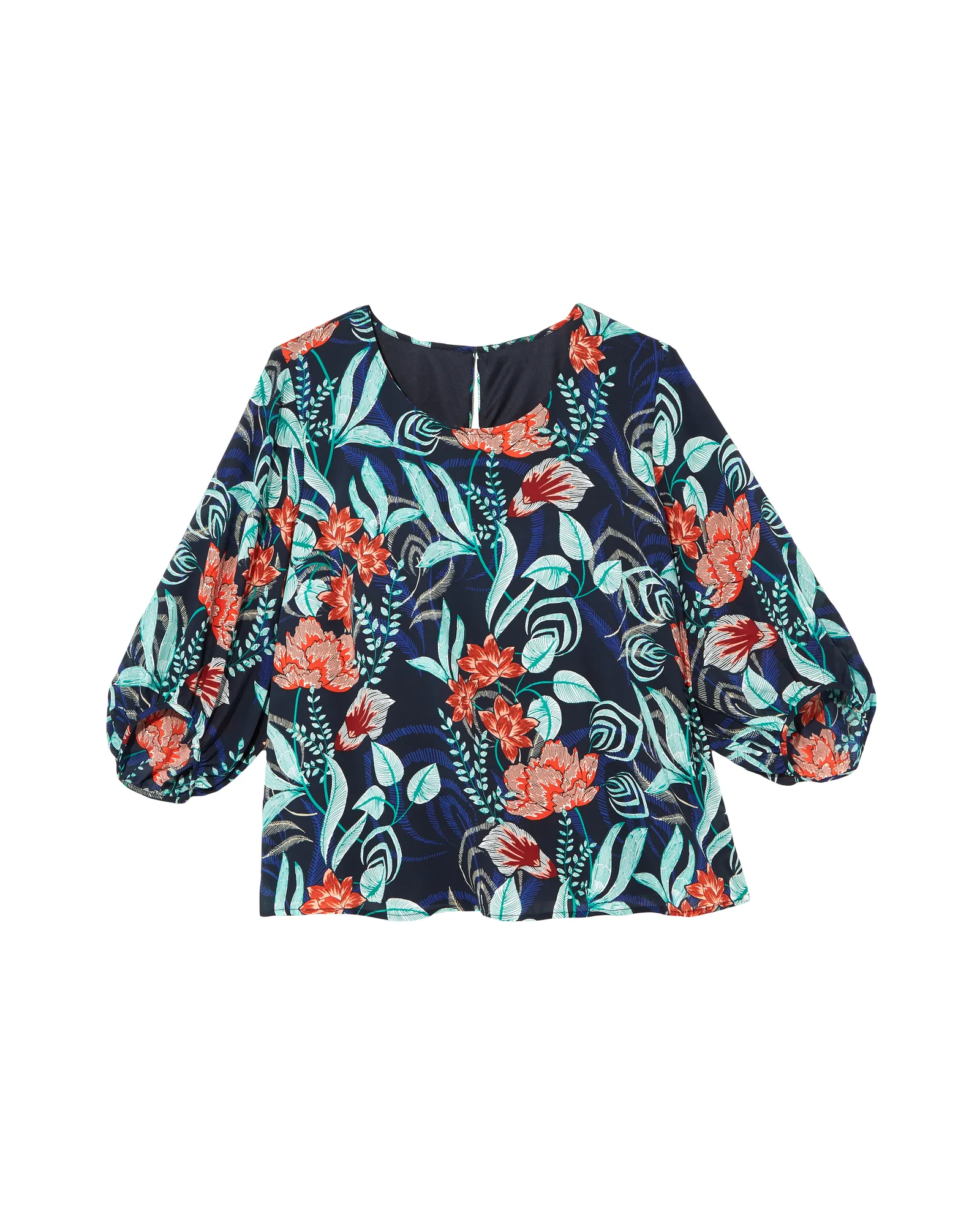 Clea Balloon Sleeve Blouse | Navy / Orange