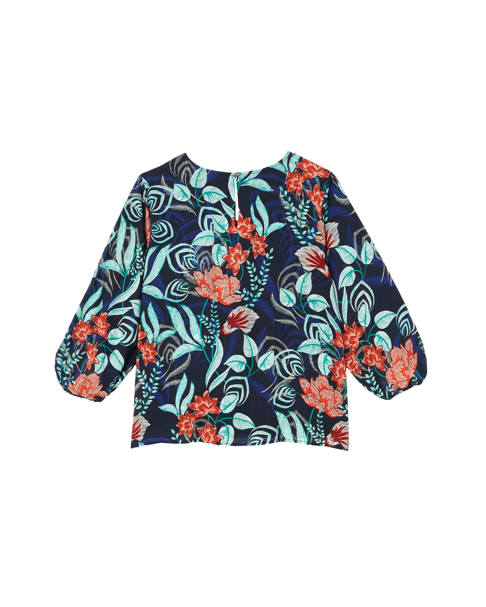 Clea Balloon Sleeve Blouse | Navy / Orange