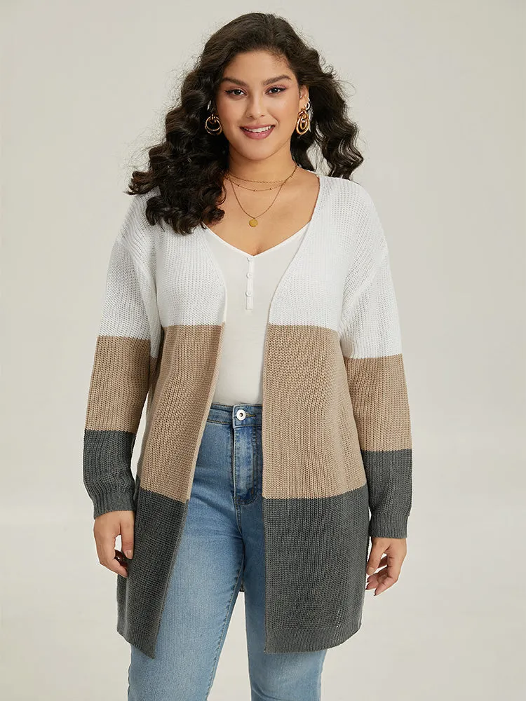 Colorblock Contrast Open Front Cardigan