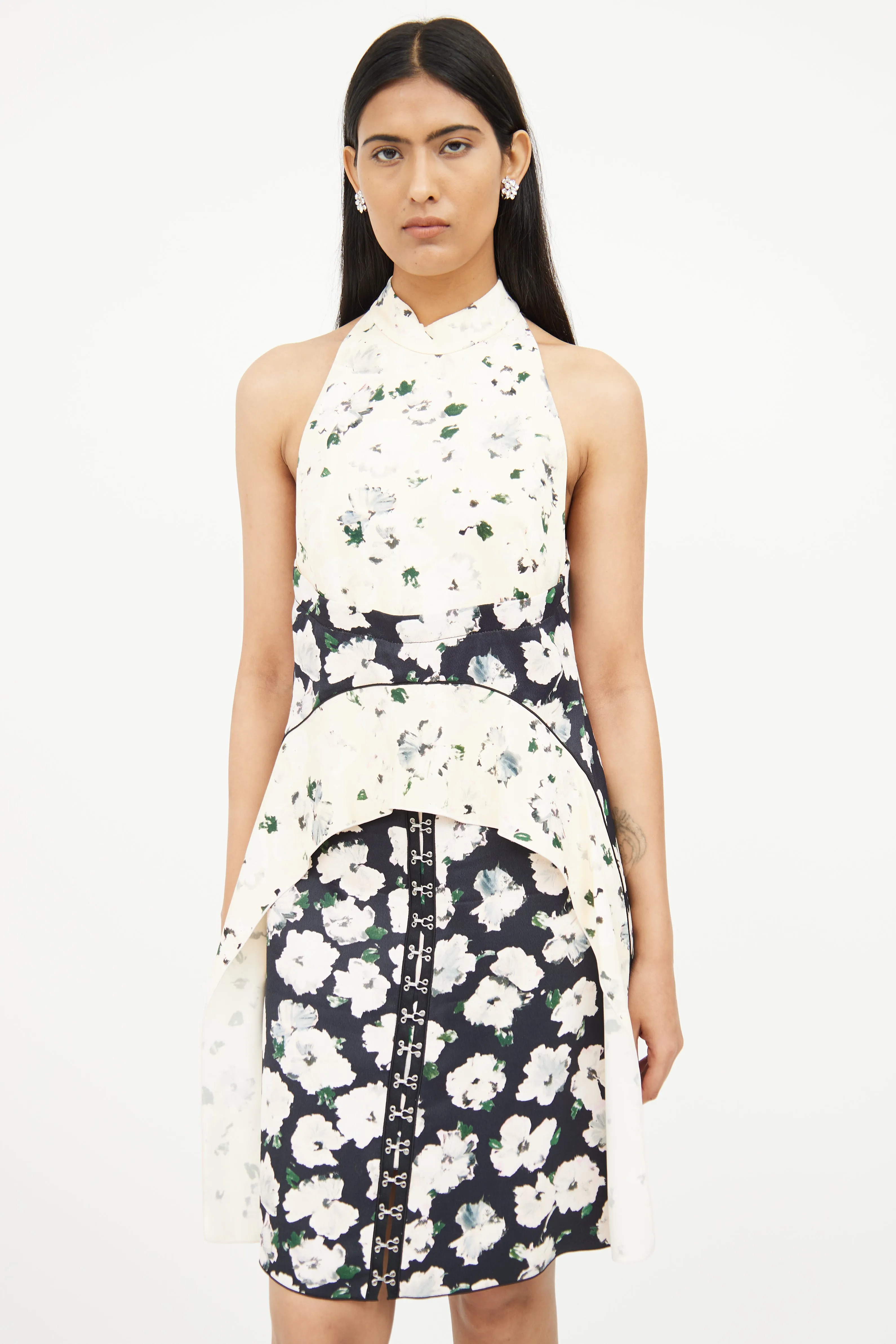 Cream & Black Midi Floral Dress