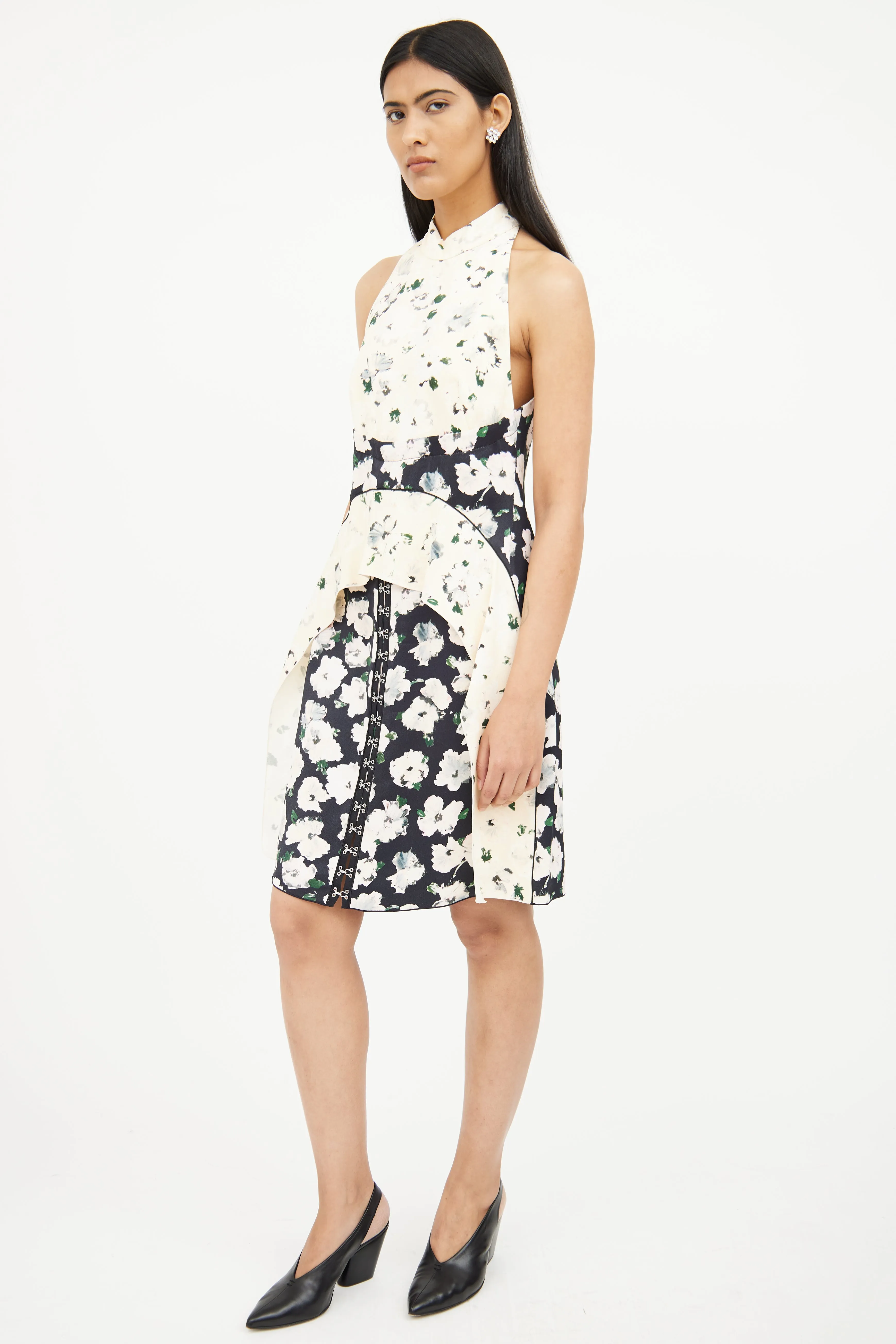 Cream & Black Midi Floral Dress