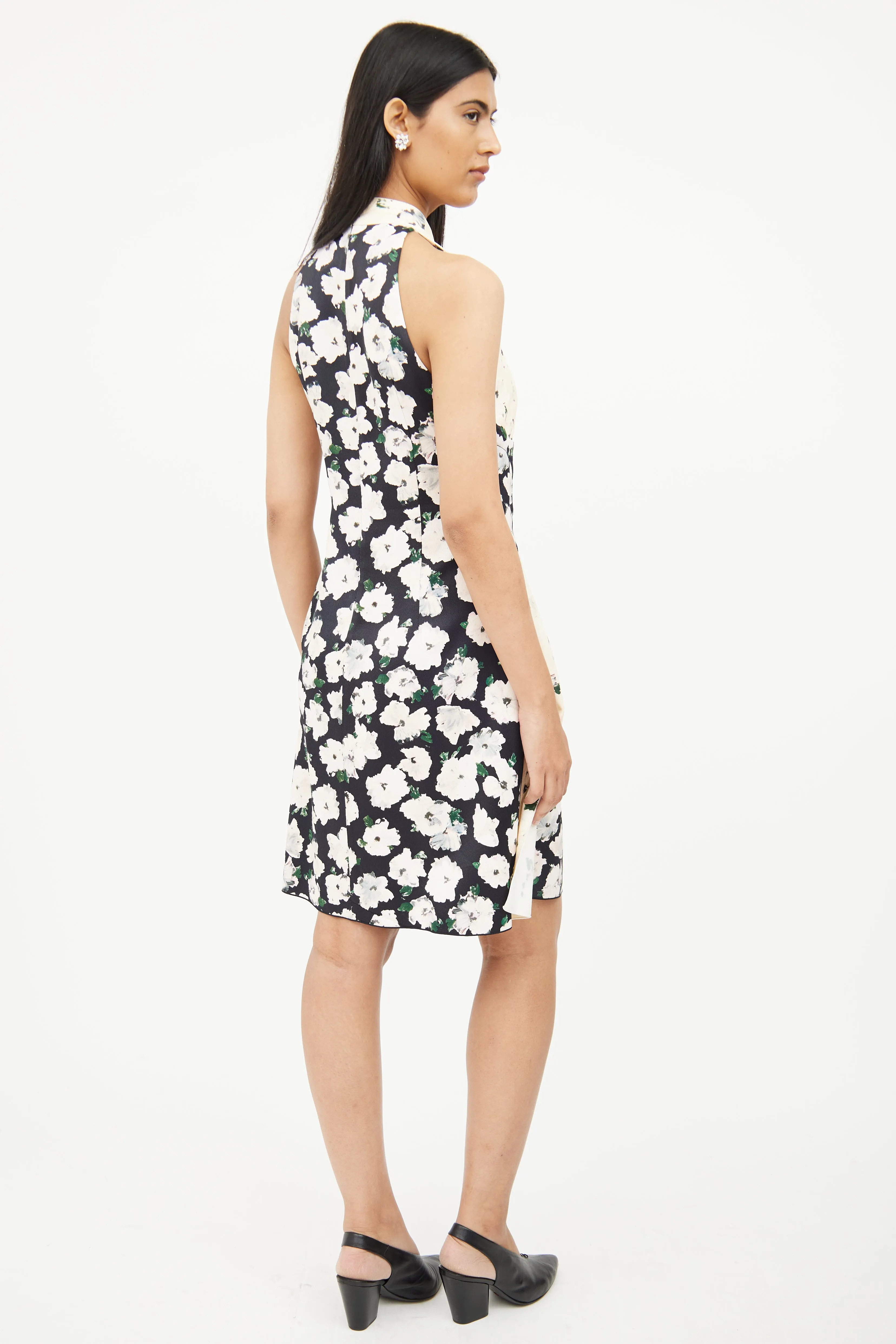 Cream & Black Midi Floral Dress