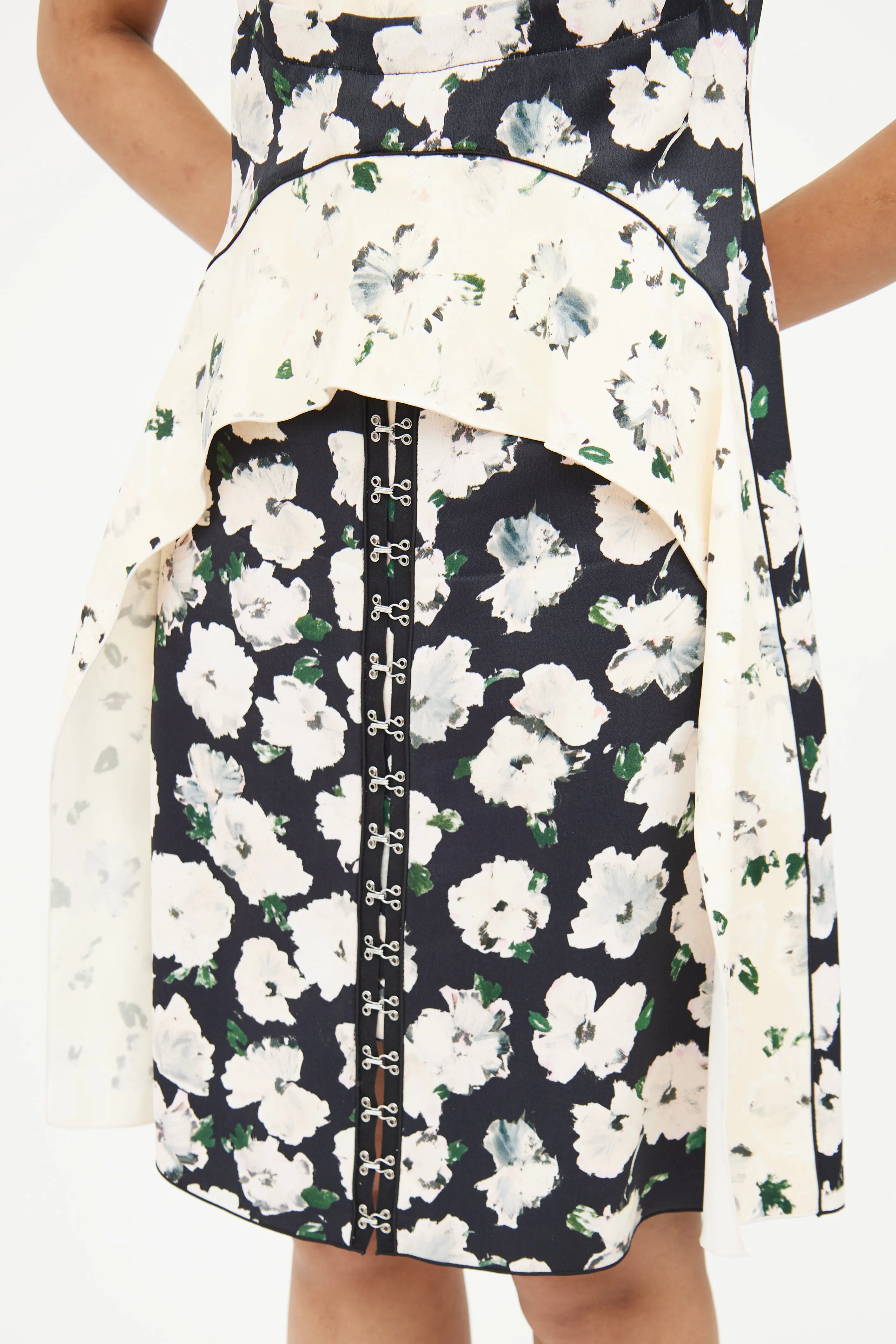 Cream & Black Midi Floral Dress