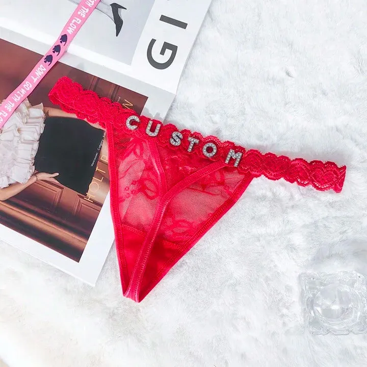 Custom Name Thong With Personalized Rhinestone Letters