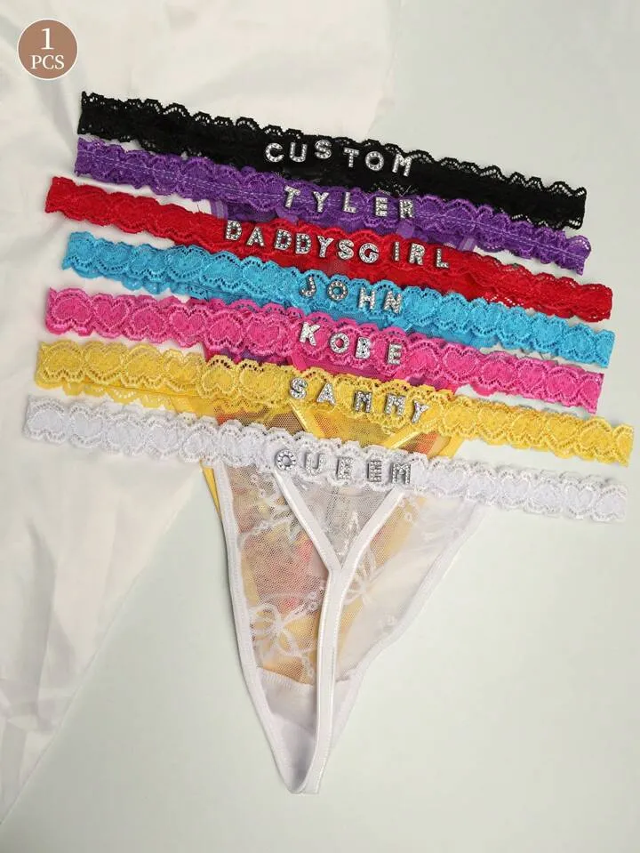 Custom Name Thong With Personalized Rhinestone Letters