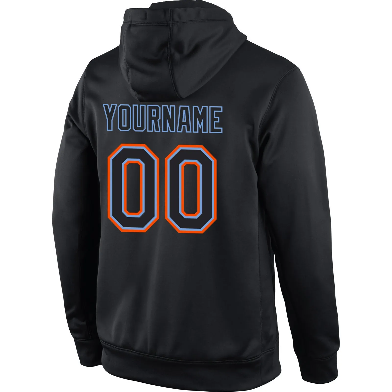 Custom Stitched Black Black-Orange Sports Pullover Sweatshirt Hoodie