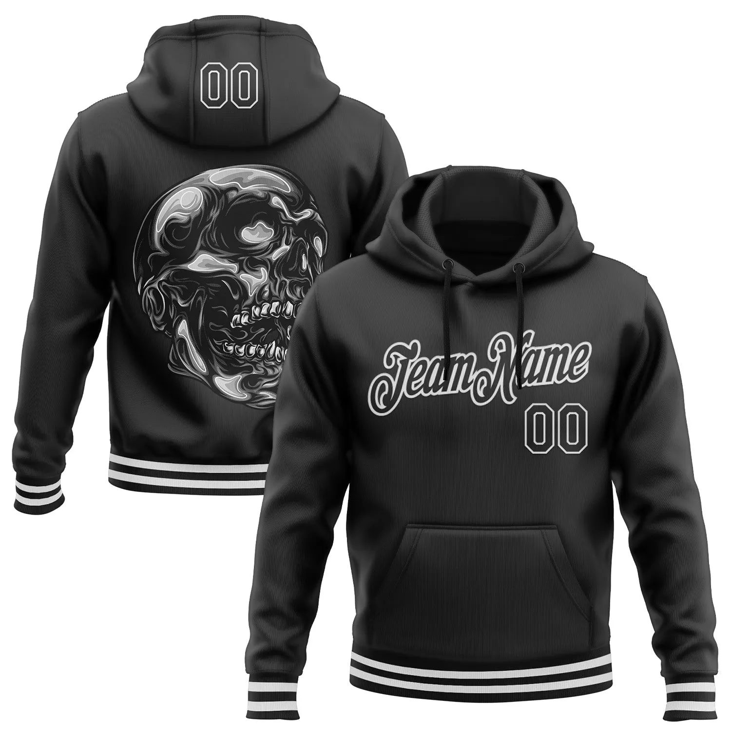 Custom Stitched Black White 3D Halloween Sports Pullover Sweatshirt Hoodie