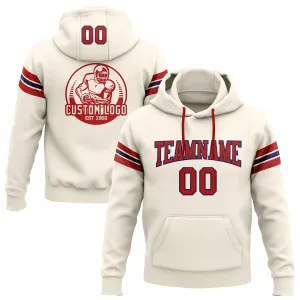 Custom Stitched Cream Red-Navy Football Pullover Sweatshirt Hoodie