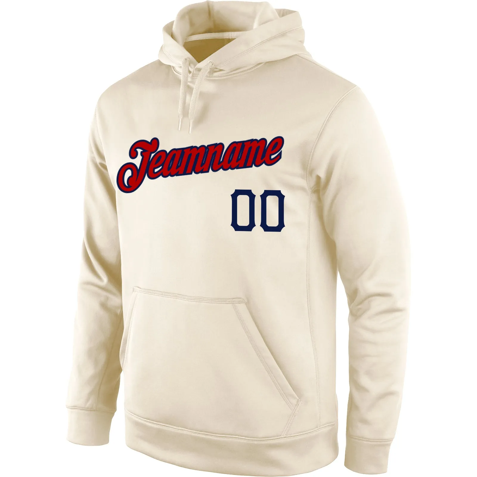 Custom Stitched Cream Red-Navy Sports Pullover Sweatshirt Hoodie