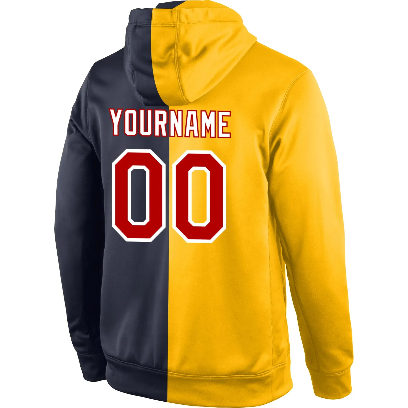 Custom Stitched Gold Red-Navy Split Fashion Sports Pullover Sweatshirt Hoodie