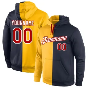 Custom Stitched Gold Red-Navy Split Fashion Sports Pullover Sweatshirt Hoodie