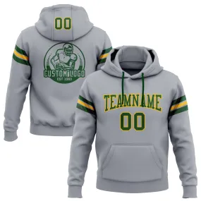 Custom Stitched Gray Green-Gold Football Pullover Sweatshirt Hoodie