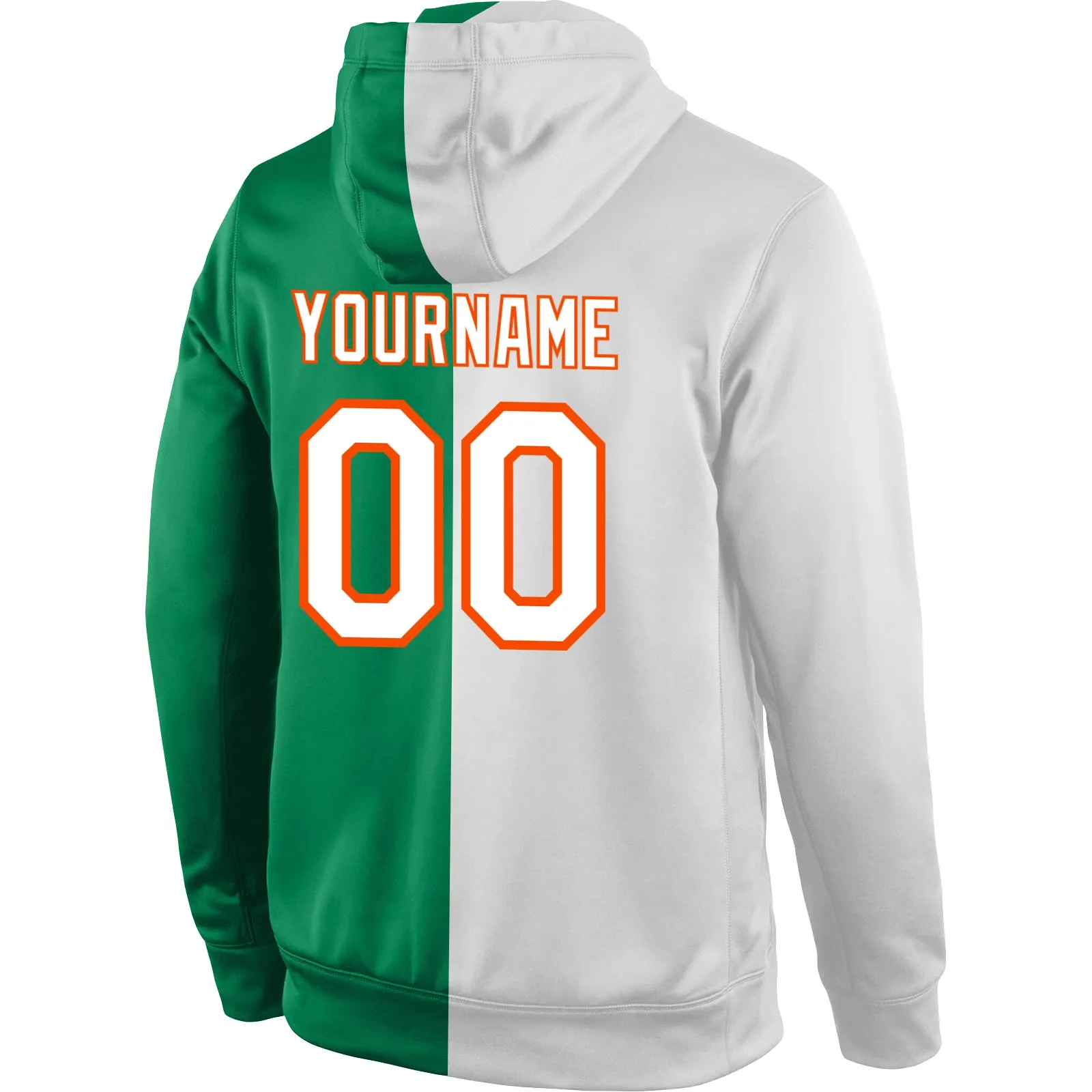 Custom Stitched Kelly Green White-Orange Split Fashion Sports Pullover Sweatshirt Hoodie