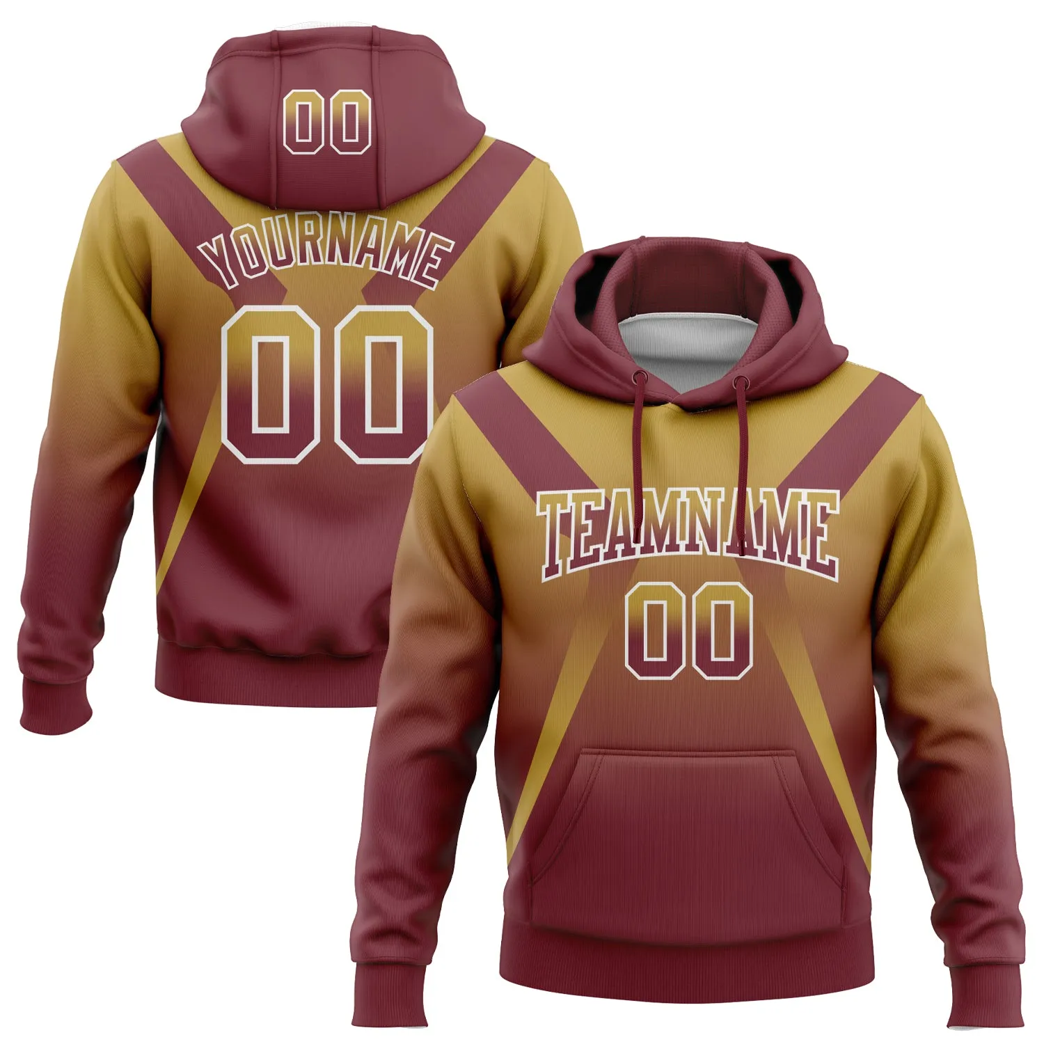 Custom Stitched Old Gold Burgundy-White Fade Fashion Arrow Sports Pullover Sweatshirt Hoodie