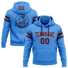 Custom Stitched Powder Blue Navy-Orange Football Pullover Sweatshirt Hoodie