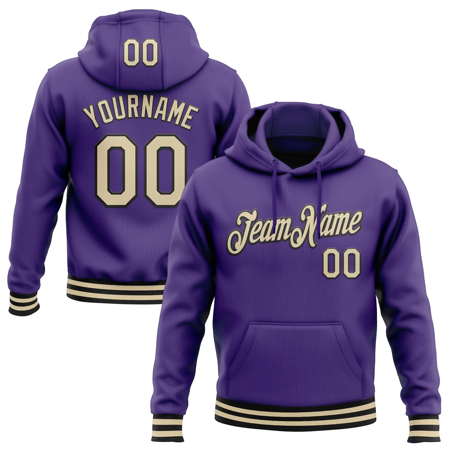 Custom Stitched Purple Cream-Black Sports Pullover Sweatshirt Hoodie