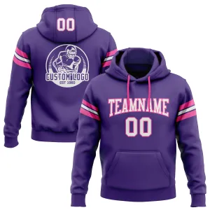 Custom Stitched Purple White-Pink Football Pullover Sweatshirt Hoodie