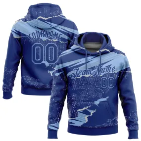 Custom Stitched Royal Light Blue 3D Pattern Design Torn Paper Style Sports Pullover Sweatshirt Hoodie