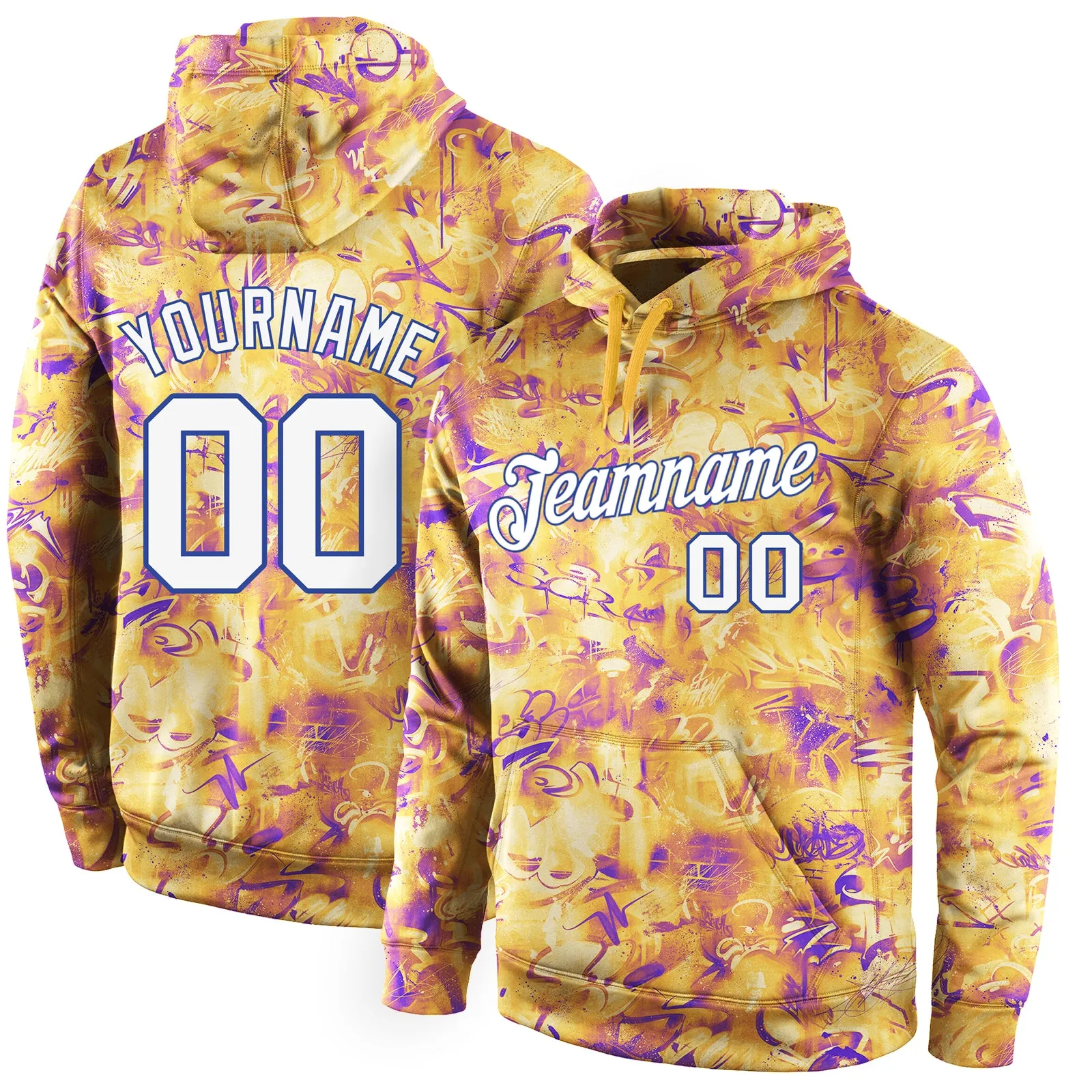 Custom Stitched Splashes Graffiti Pattern White-Royal 3D Sports Pullover Sweatshirt Hoodie