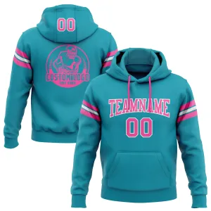 Custom Stitched Teal Pink-White Football Pullover Sweatshirt Hoodie