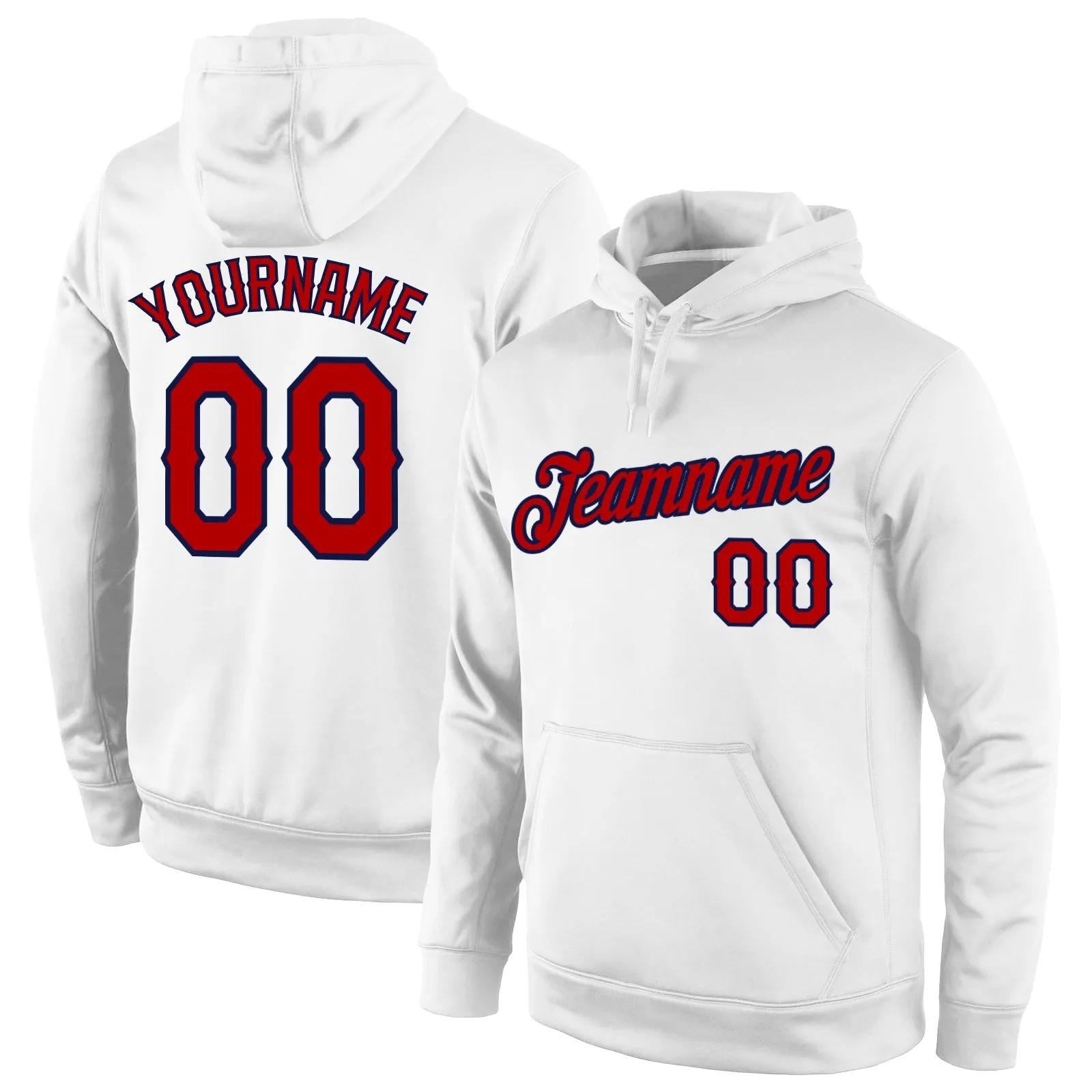 Custom Stitched White Red-Navy Sports Pullover Sweatshirt Hoodie