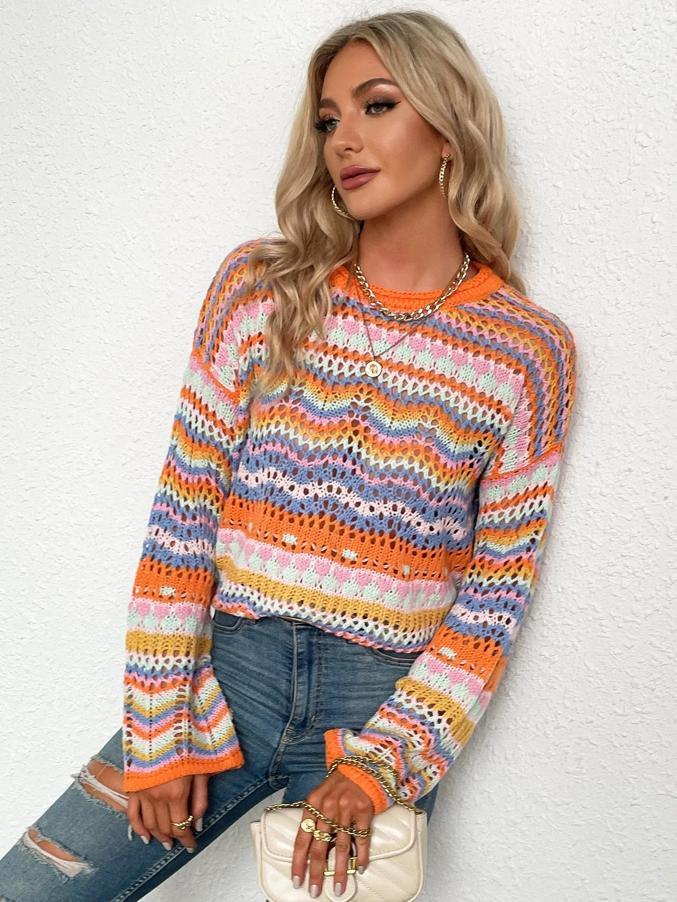 Cut Out Knitted Boho Sweater