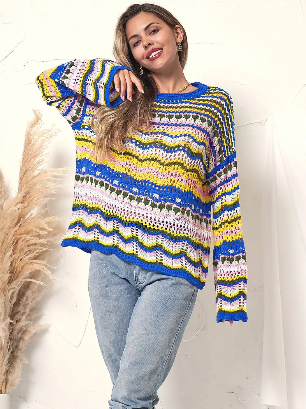 Cut Out Knitted Boho Sweater