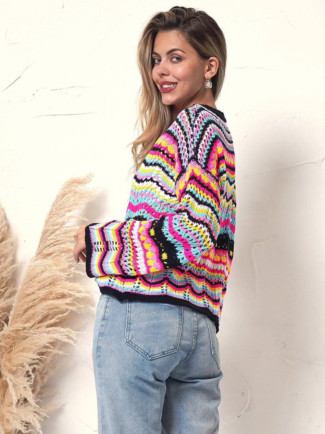 Cut Out Knitted Boho Sweater