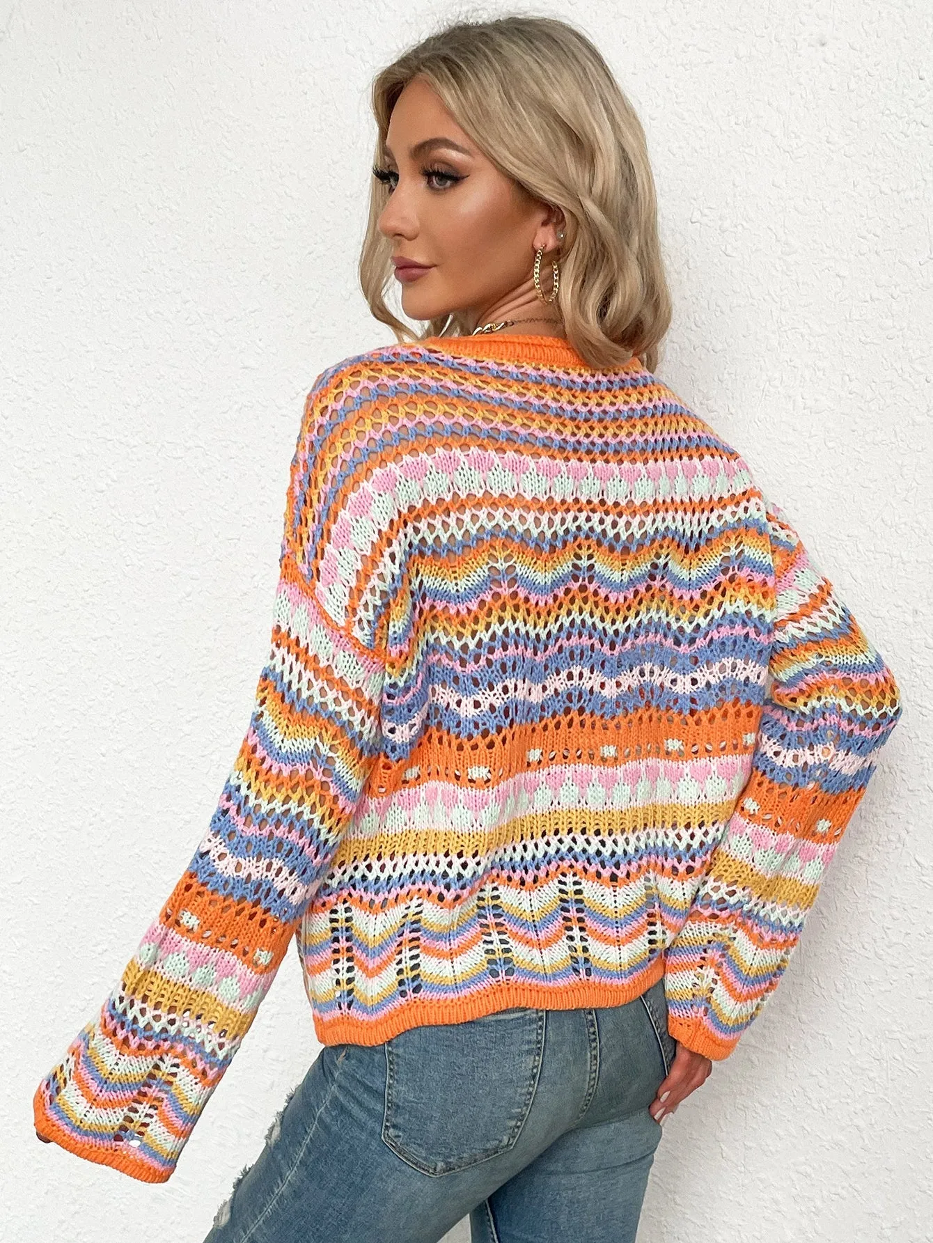 Cut Out Knitted Boho Sweater