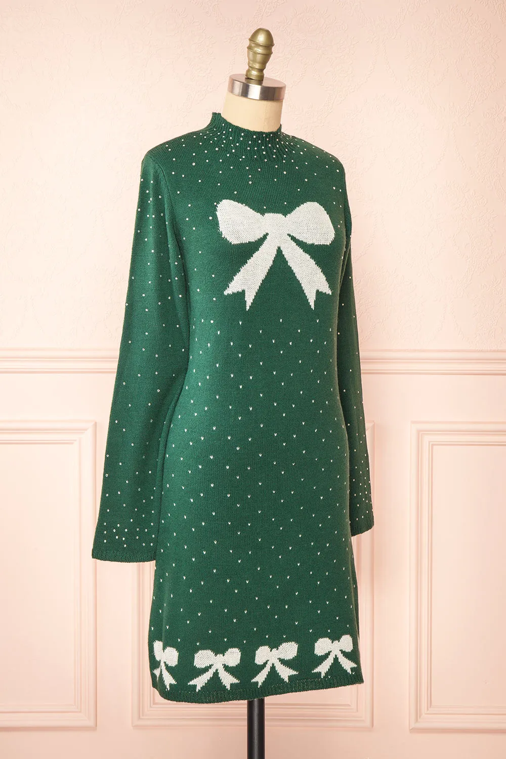 Cutiesmax | Green Holiday Dress w/ Bows & Crystals