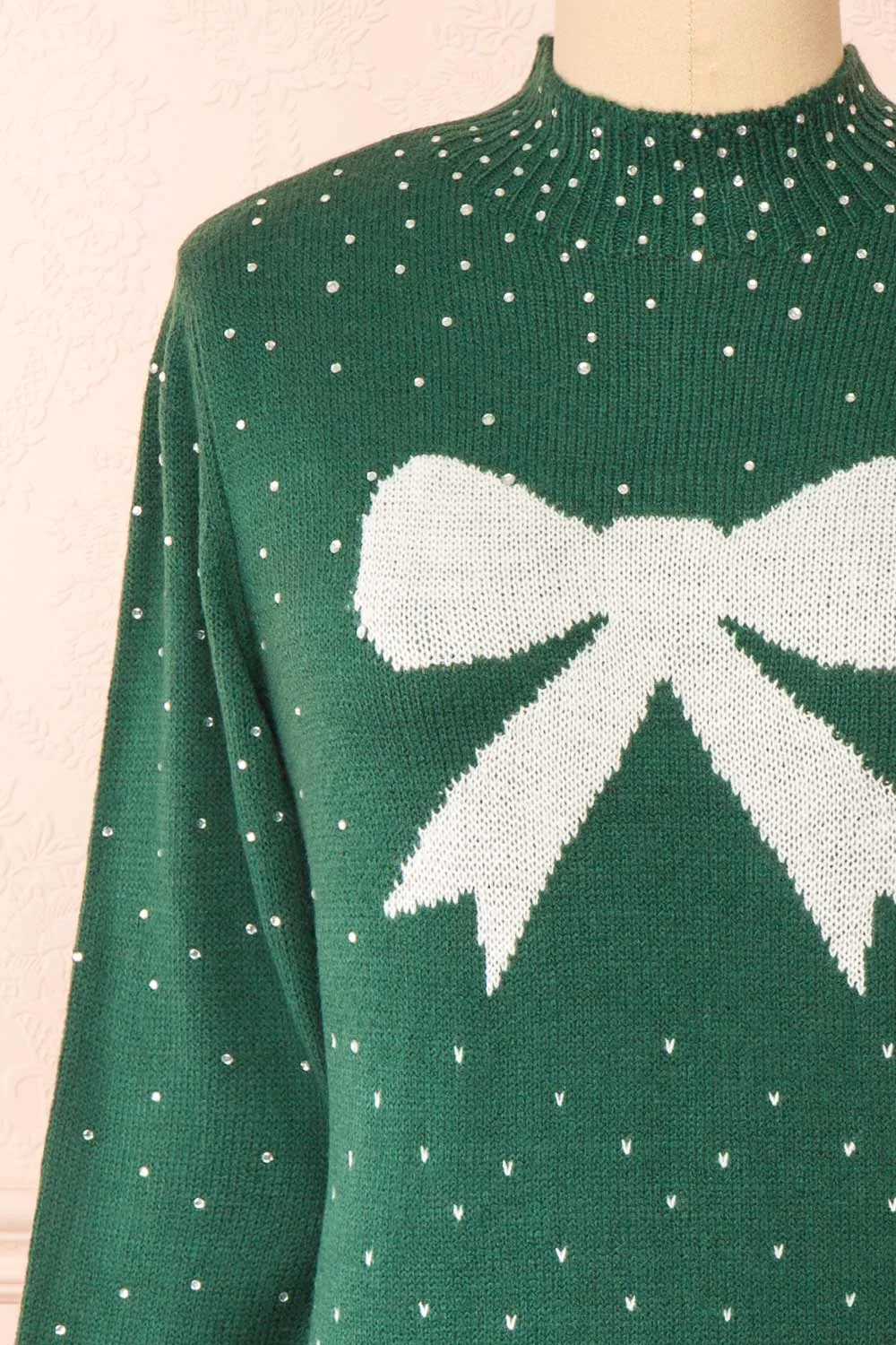 Cutiesmax | Green Holiday Dress w/ Bows & Crystals