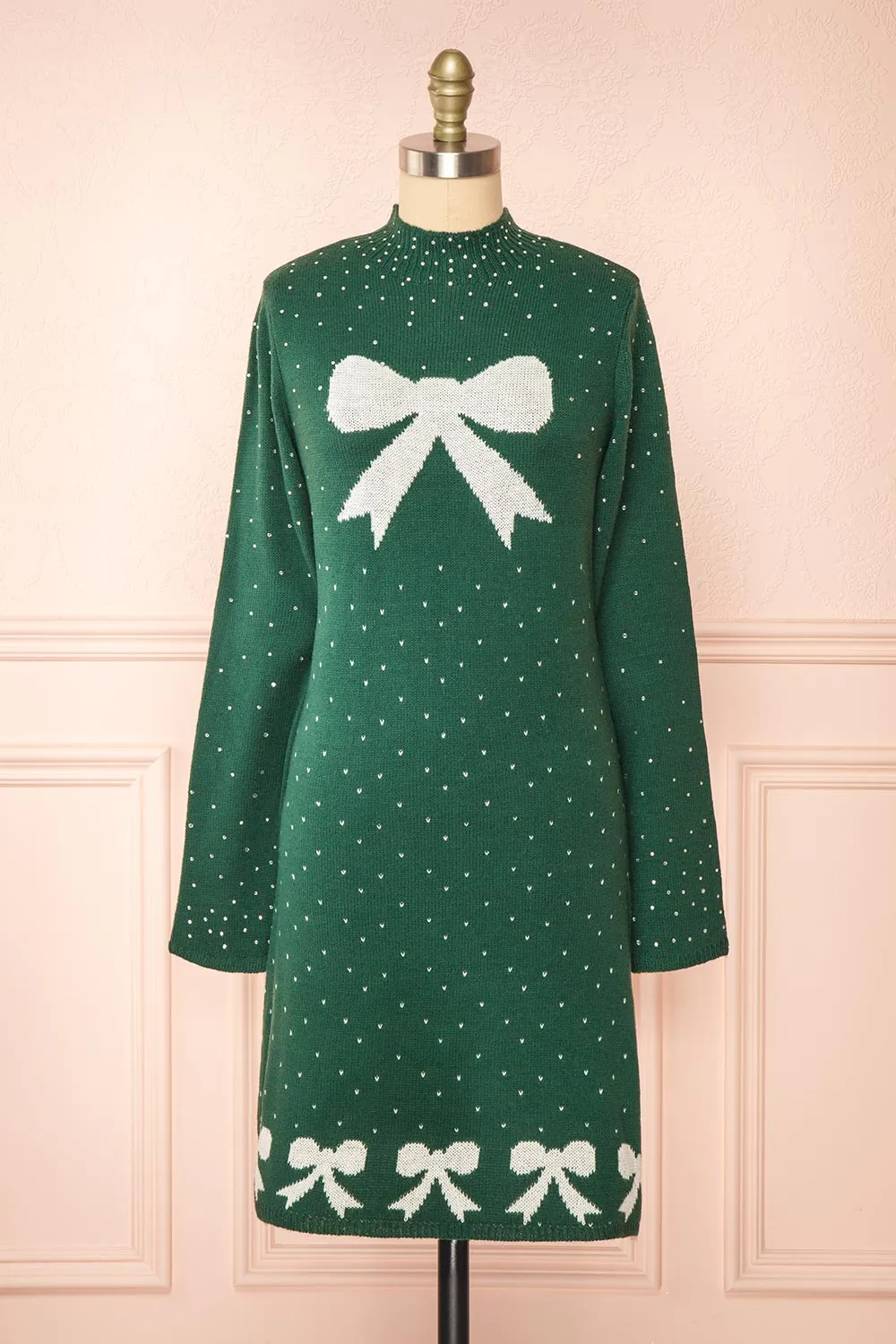 Cutiesmax | Green Holiday Dress w/ Bows & Crystals