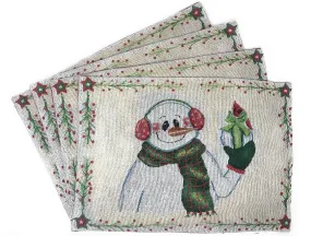 DaDa Bedding Set of 4-Pieces Magical Snowman Holiday Tapestry Placemats 13” x 19” (9733)