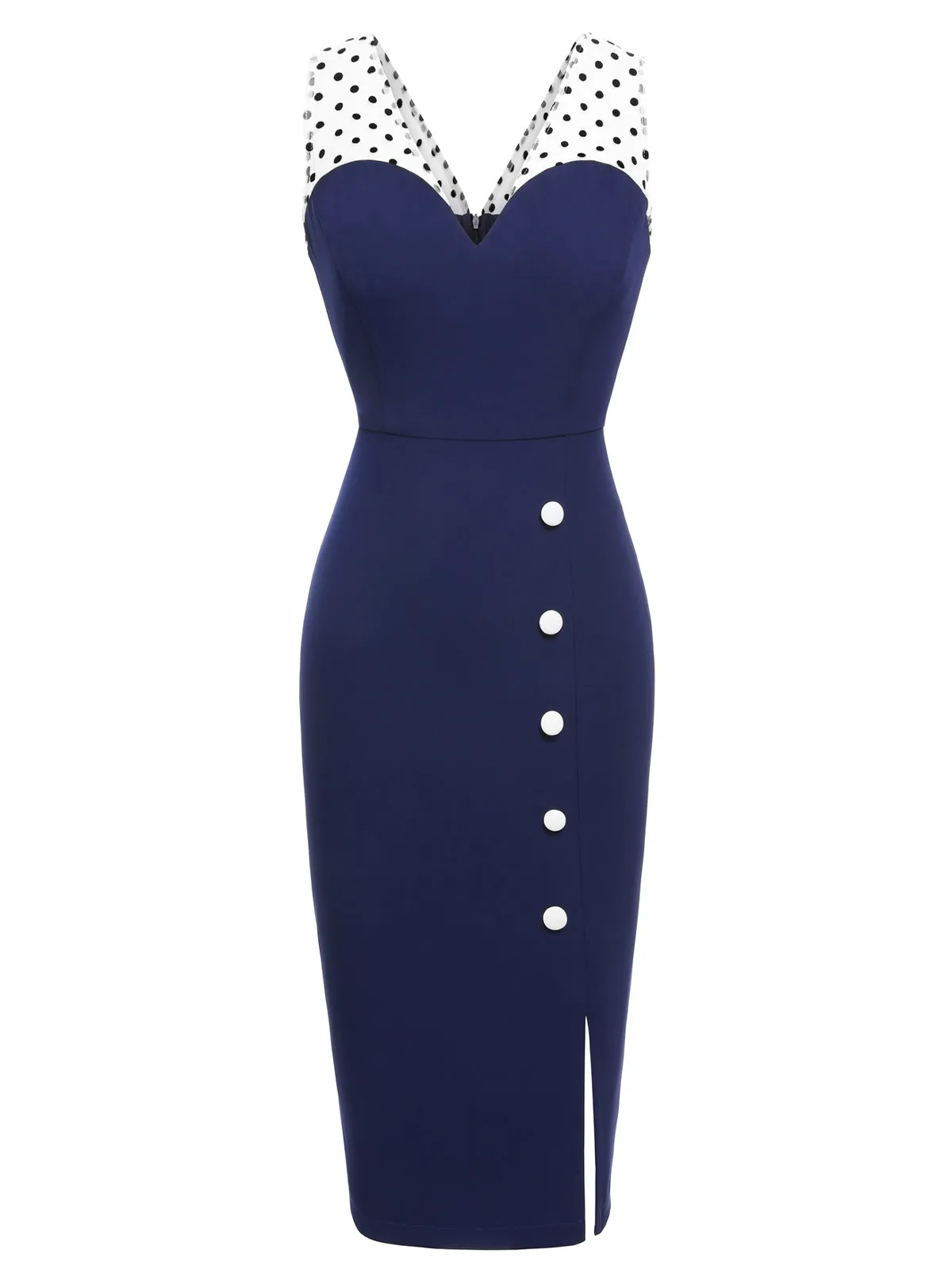 Dark Blue 1960s Patchwork Pencil Dress