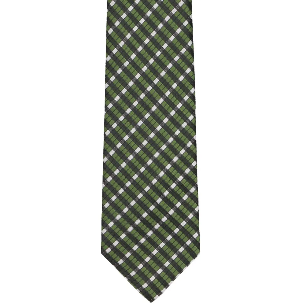 Dark Green George Plaid Slim Necktie, 2.5" Width