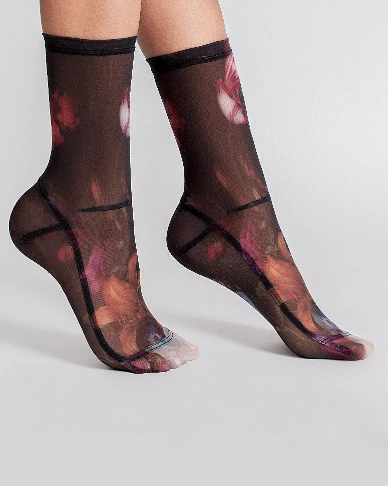 Darner Black Floral Socks