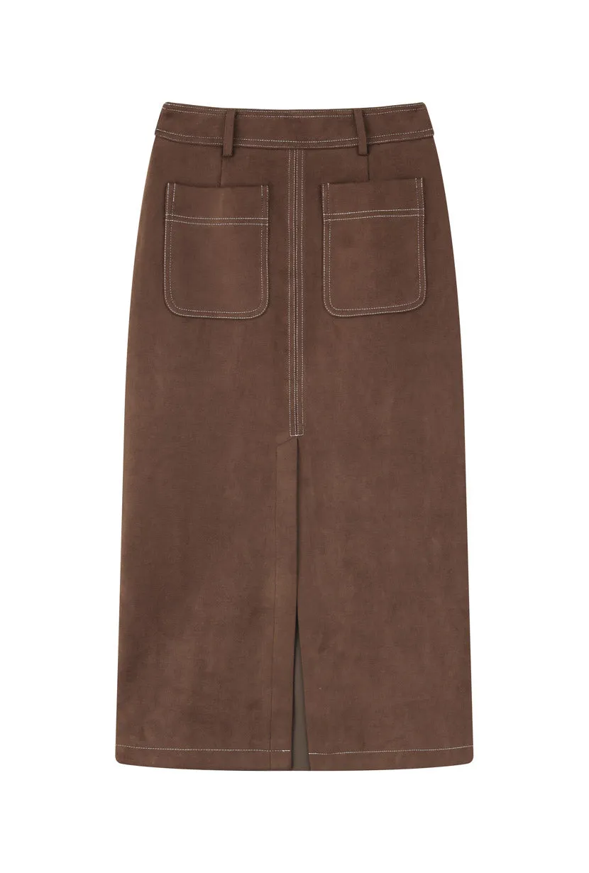 Debbie Suede Pencil Skirt - Chocolate