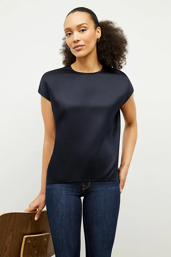 Didion Top - Washable Silk Charmeuse :: Galaxy Blue