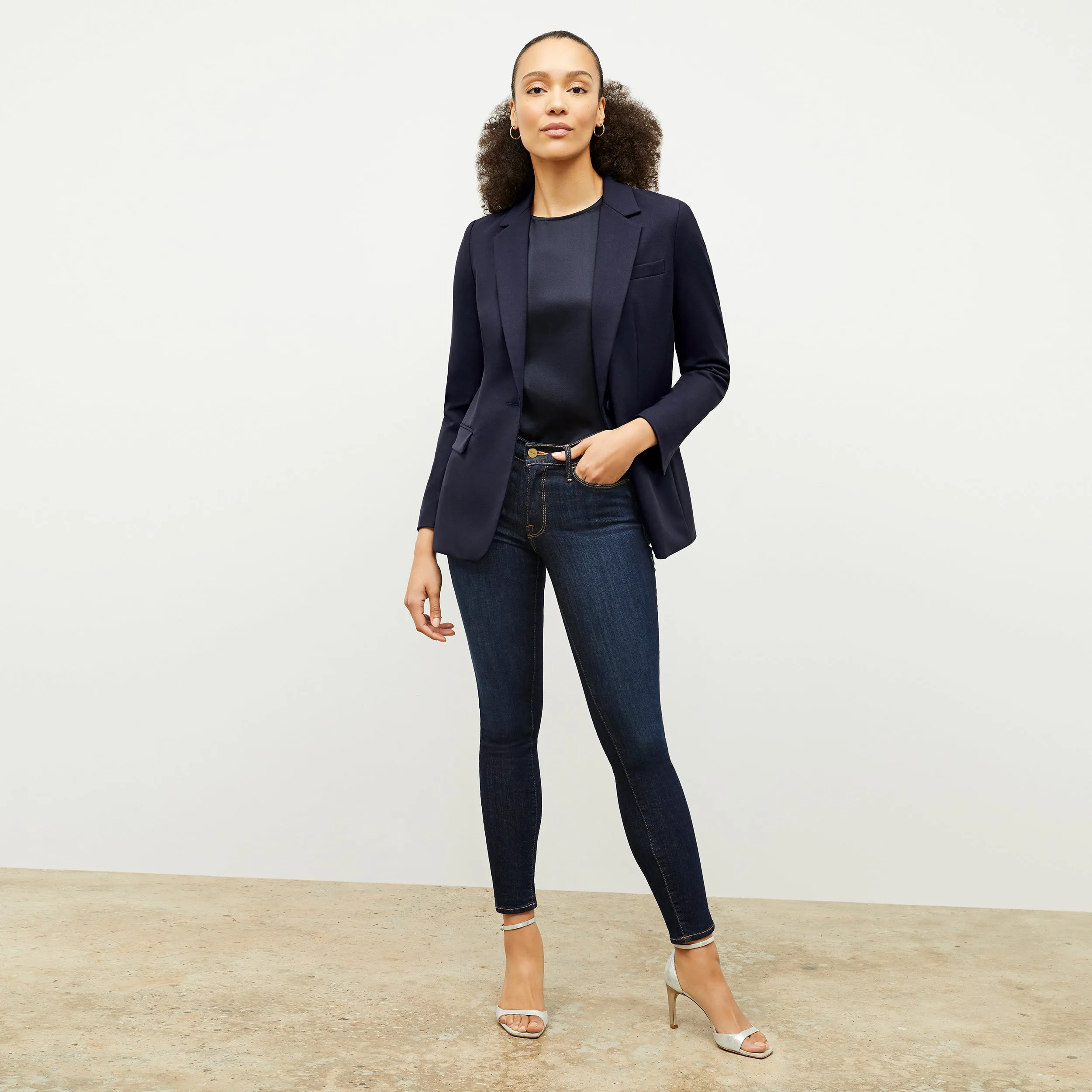 Didion Top - Washable Silk Charmeuse :: Galaxy Blue