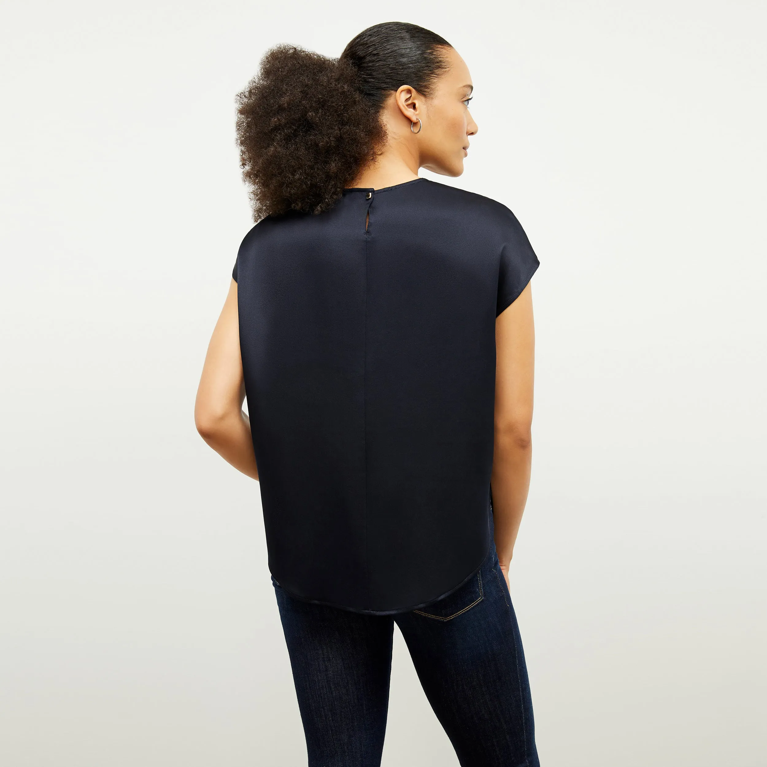 Didion Top - Washable Silk Charmeuse :: Galaxy Blue