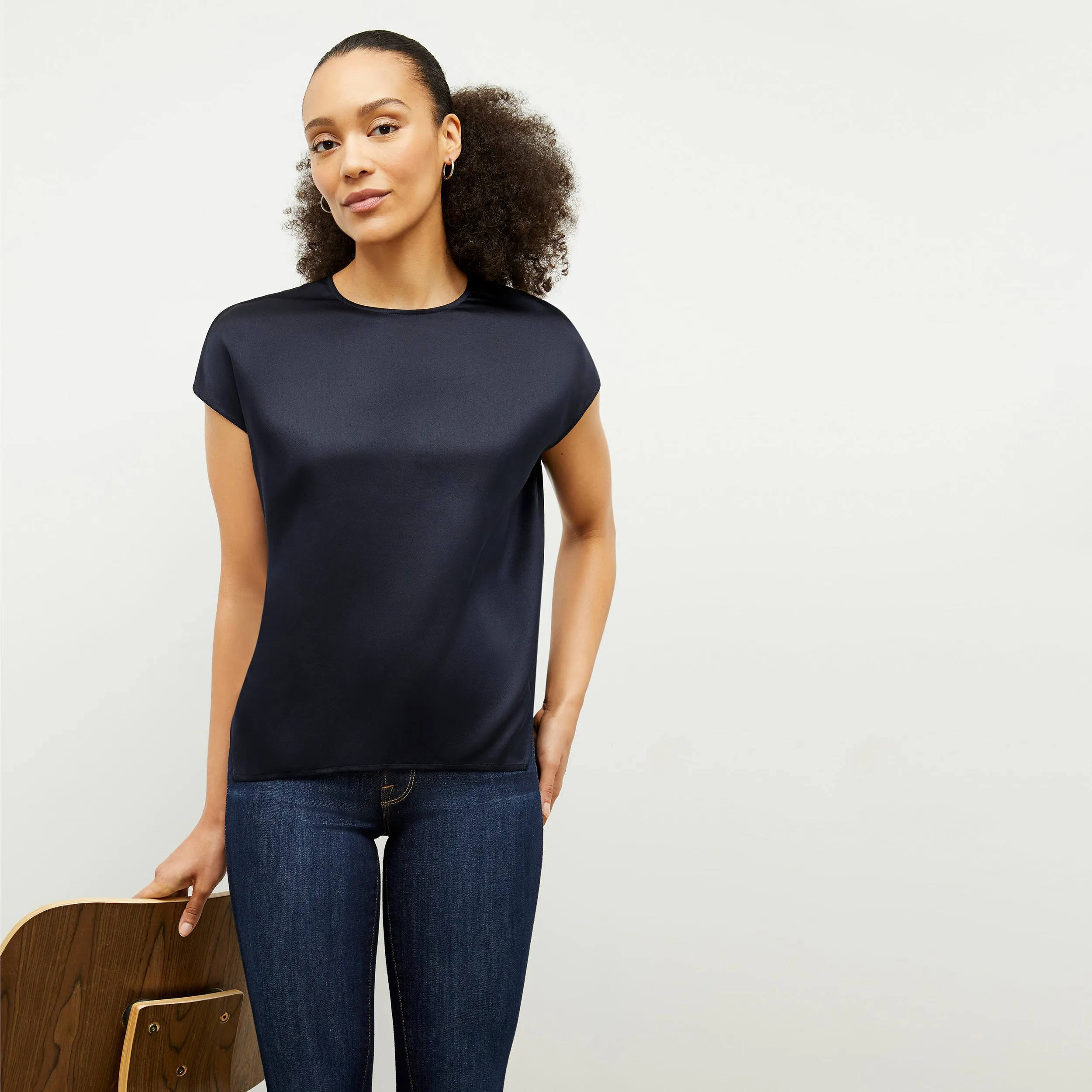 Didion Top - Washable Silk Charmeuse :: Galaxy Blue