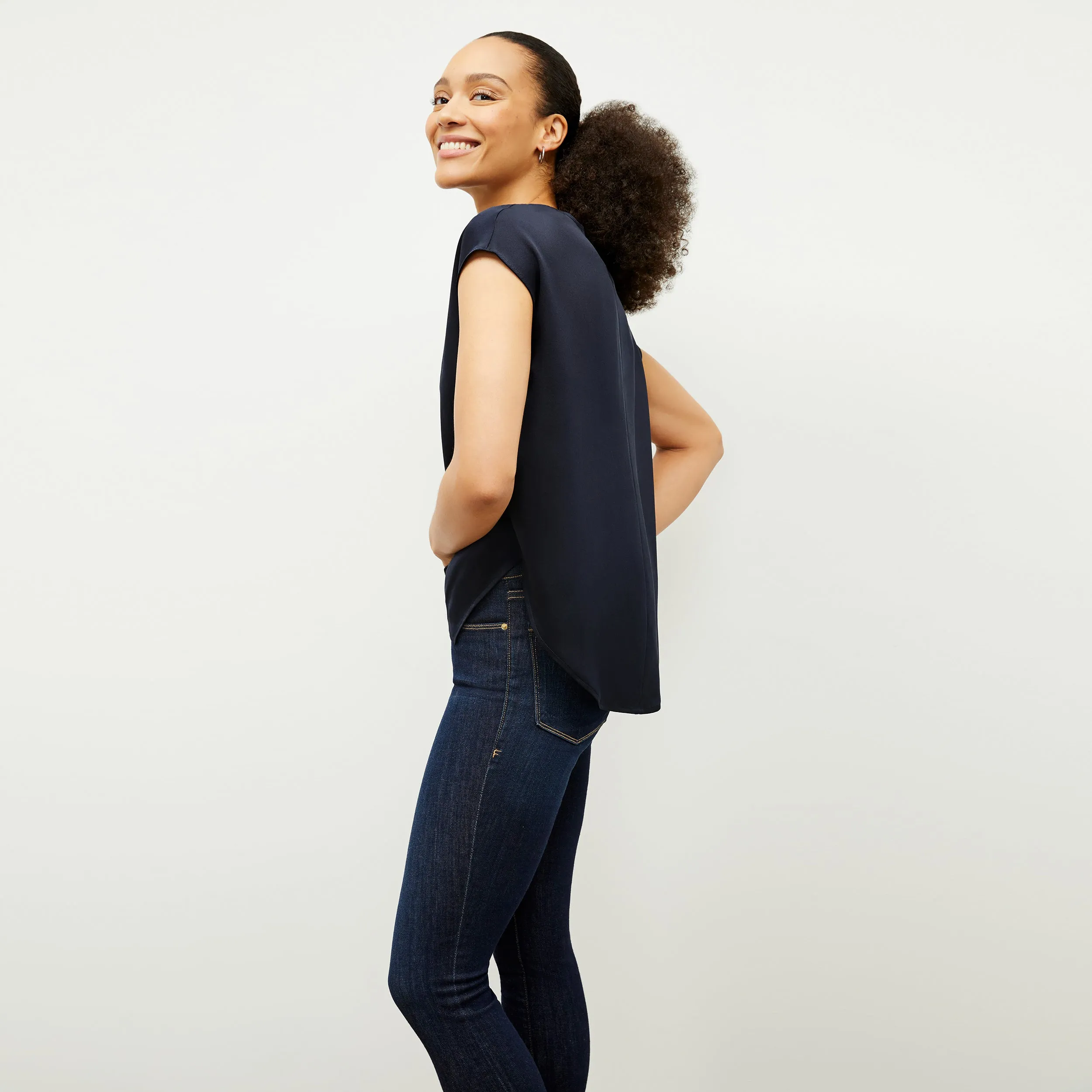 Didion Top - Washable Silk Charmeuse :: Galaxy Blue