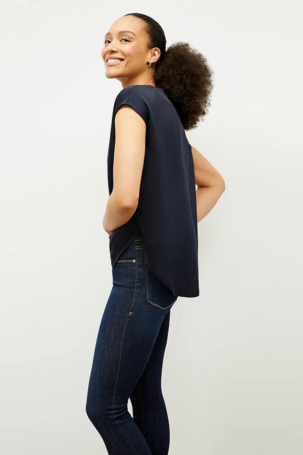 Didion Top - Washable Silk Charmeuse :: Galaxy Blue