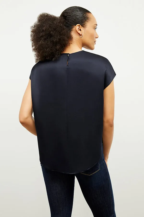 Didion Top - Washable Silk Charmeuse :: Galaxy Blue