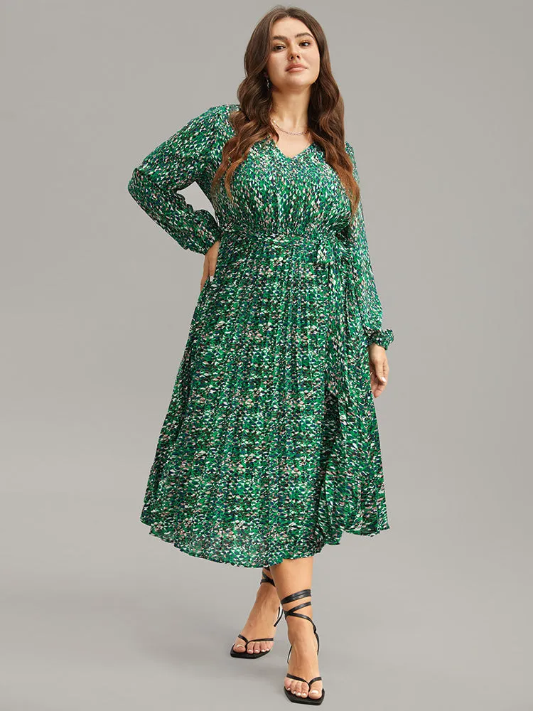 Ditsy Floral Belted Pleated Dress